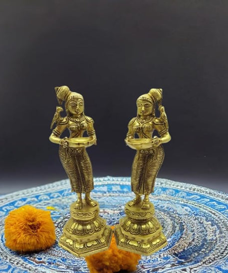 brass deepa lady, each one dms 2ps set puja and home decor