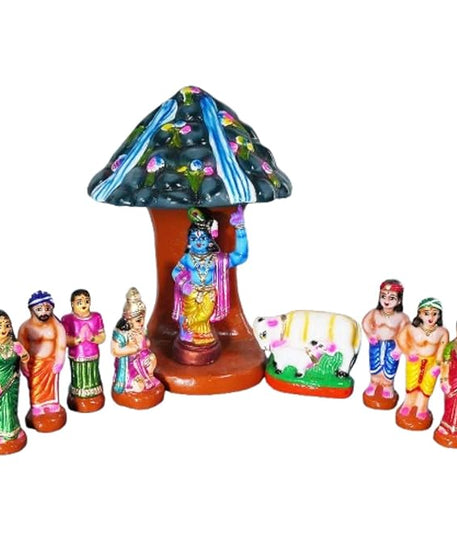 Handmade Clay Govardhana Giri Golu Dolls Set