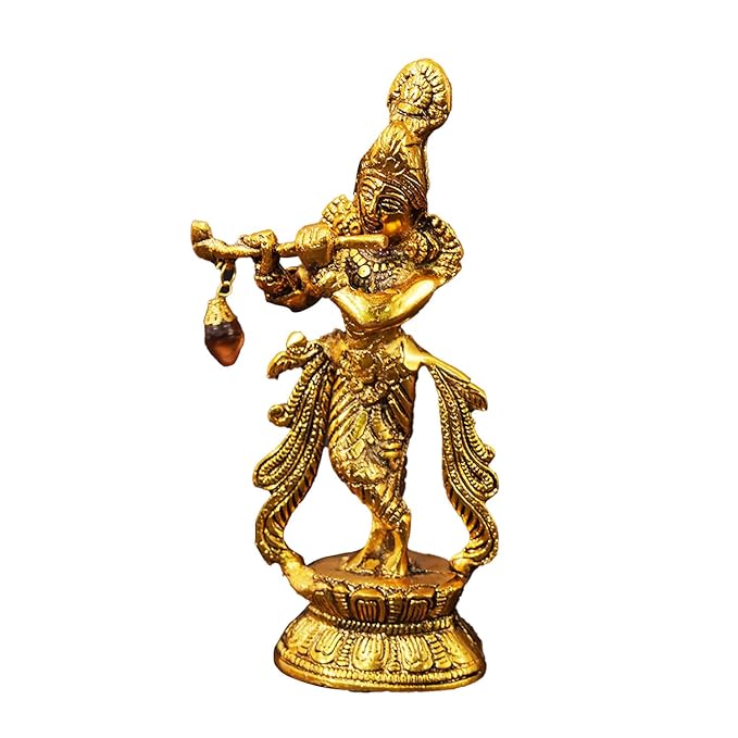Lord Krishna Playing Flute Standing -Bansuri Kahna Ji Antique Finish Decorative Showpiece.