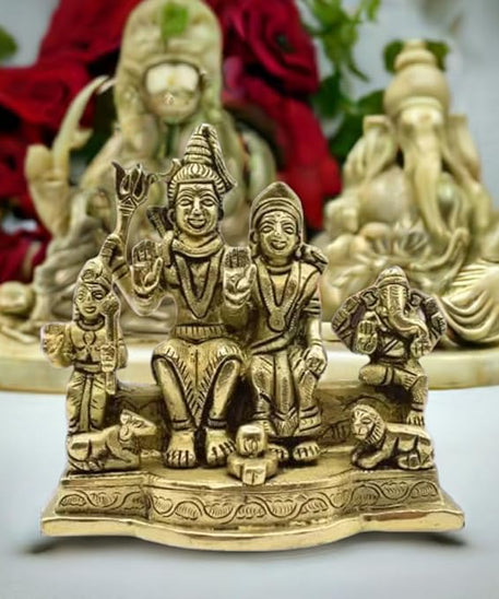 Brass Shiva Parivar Idol with Ganesha and Karthikey