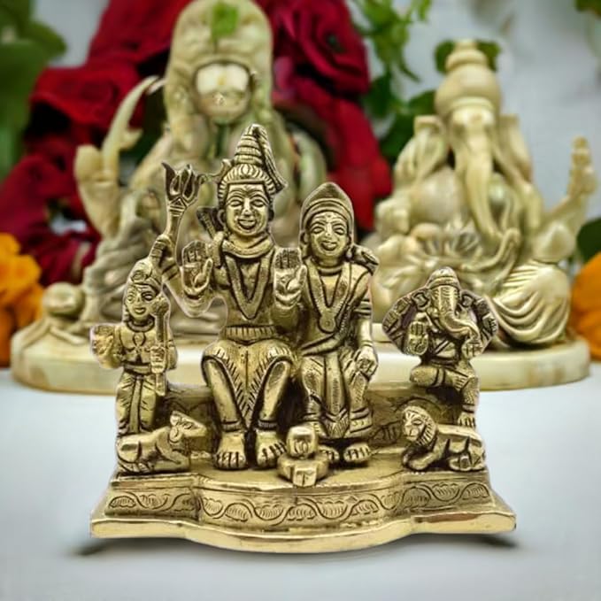 Brass Shiva Parivar Idol with Ganesha and Karthikey