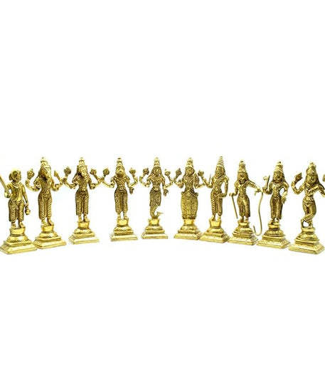 Brass Dasavatharam/Ten Avatars of Vishnu Idols Set