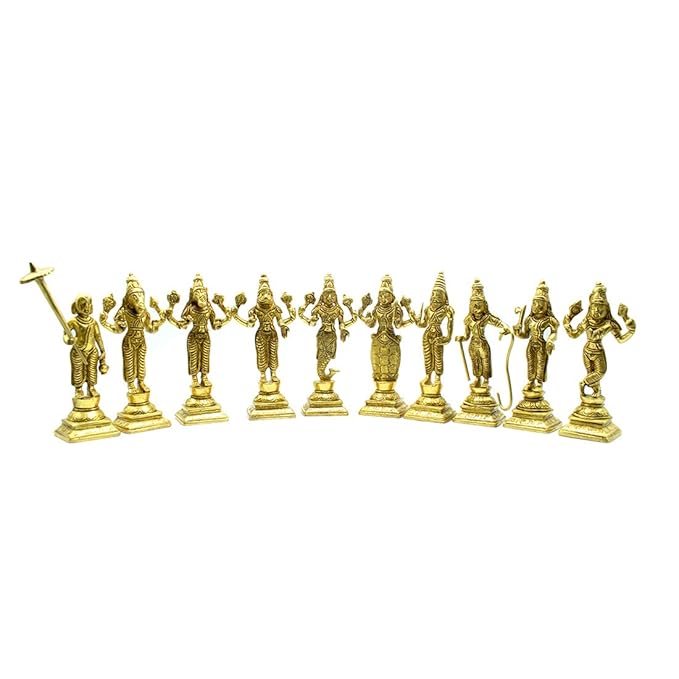 Brass Dasavatharam/Ten Avatars of Vishnu Idols Set