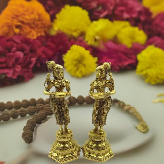 brass deepa lady, each one dms 2ps set puja and home decor
