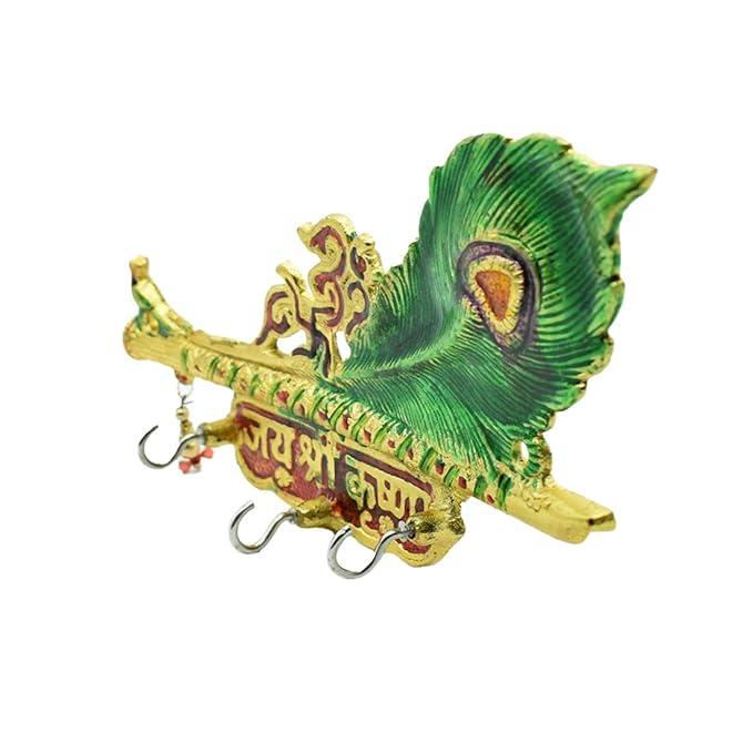 Krishna's Flute and Peacock Quills Key Wall Holder for Home Decor