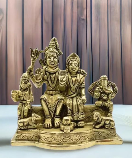 Brass Shiva Parivar Idol with Ganesha and Karthikey