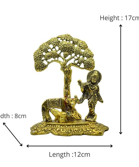 Lord Krishna Decorative Showpiece with Cow Idol Standing Under Tree
