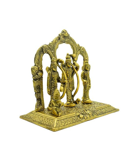 Metal Ram Darbar Murti with Ram Lakshman Sita and Hanuman for Home Temple, Gold, Medium