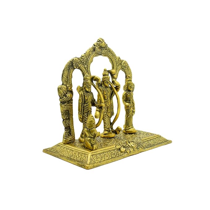 Metal Ram Darbar Murti with Ram Lakshman Sita and Hanuman for Home Temple, Gold, Medium
