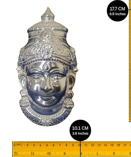 Decorative Varalakshmi Face Silver Ammavari Face 7 inches - Laxmi Mukhota - Amman Face