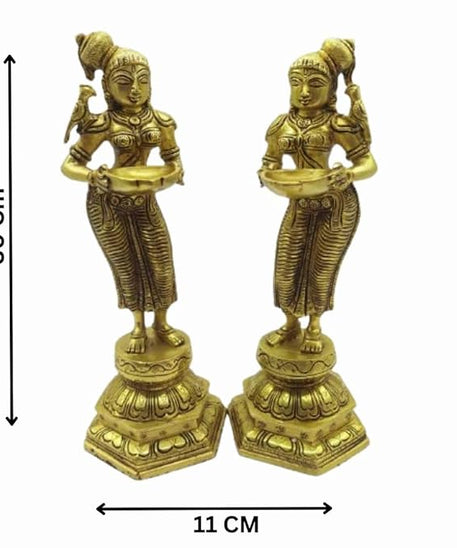 brass deepa lady, each one dms 2ps set puja and home decor