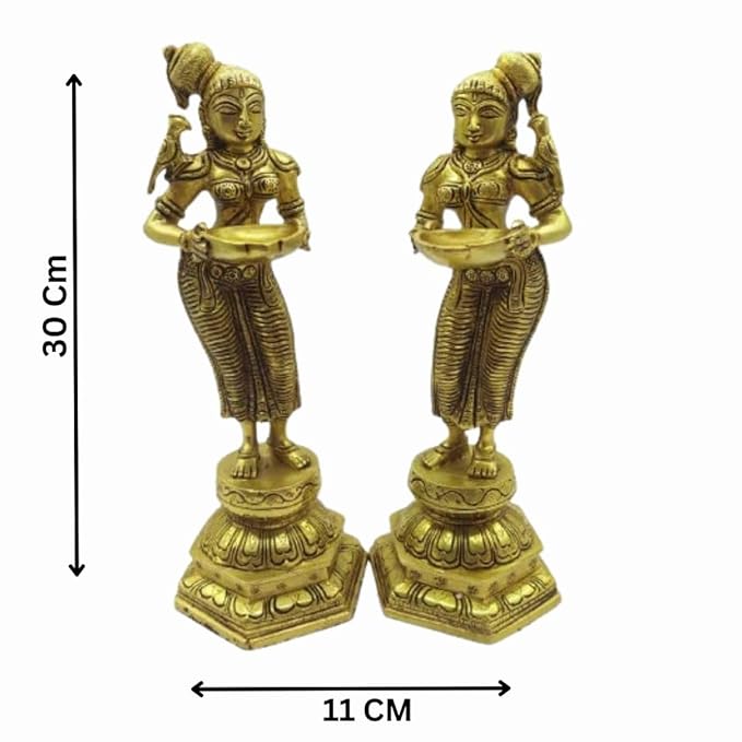brass deepa lady, each one dms 2ps set puja and home decor