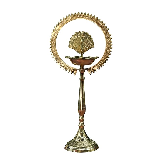 Brass Peacock Diya with Crown Kerala Samai Diwali Deepak-Kuthu Vilakku Peacock Ring Oil Lamp(Pack of 1).