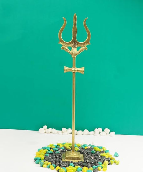 Brass Trishul with Damru for Pooja Trishul Stand