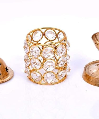 Brass Crystal Akhand Diya with Cover