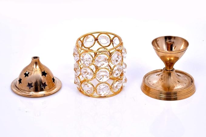 Brass Crystal Akhand Diya with Cover