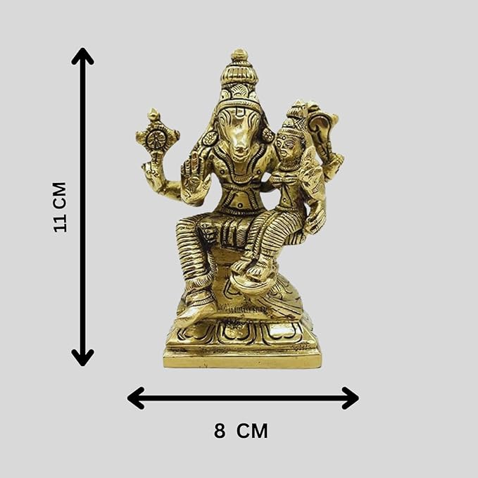 Brass Lakshmi Narasimha Idol / Brass Lord Narasimha with Goddess Lakshmi Statue