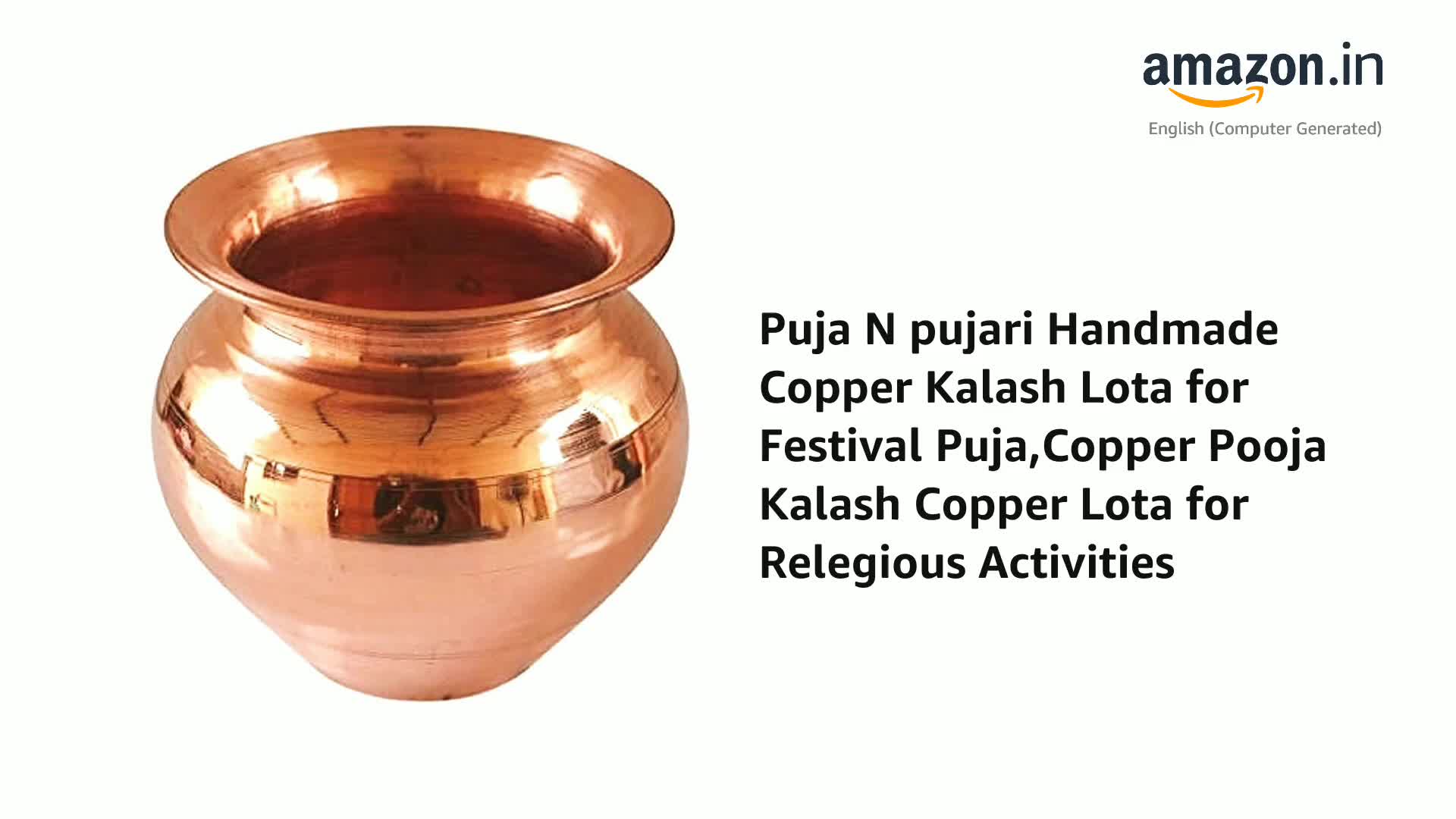 Handmade Copper Kalash Lota for Festival Puja,Copper Pooja Kalash Copper Lota for Relegious Activities