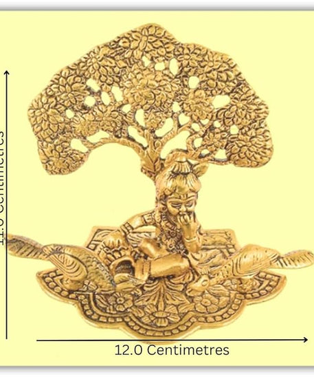 Metal Krishna Antique Golden Sitting Under Tree