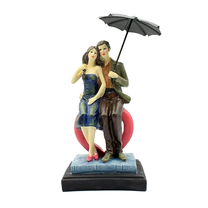 Love Couple Showpiece Statue Sitting on Love Symbol for Valentine Day Gift
