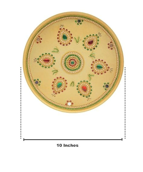 Beautiful Kundan Fancy Pooja Plate, Metal Colorful Pooja Thali Set.