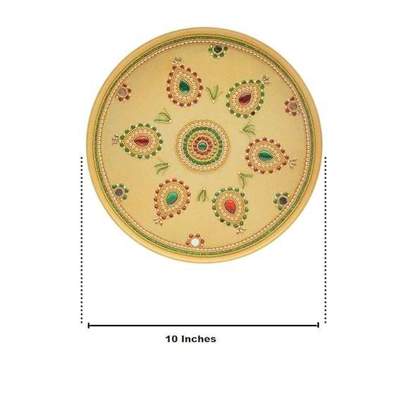 Beautiful Kundan Fancy Pooja Plate, Metal Colorful Pooja Thali Set.