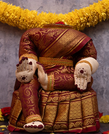 Lakshmi Idol For Varalakshmi Vratham Maroon Saree