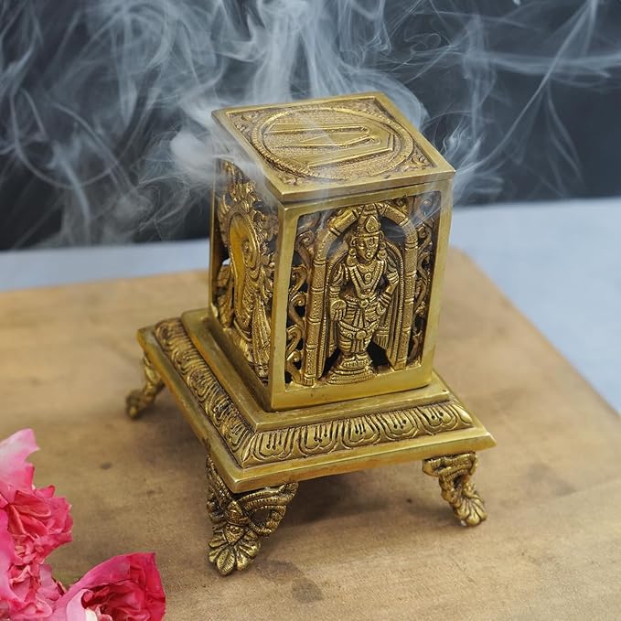 Aarti Brass Loban Dhoop Dani Burner with Bishnu Narayan &amp; Shankh Design