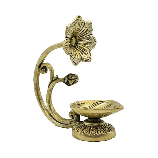 Brass Flower Design Standing Table Diya