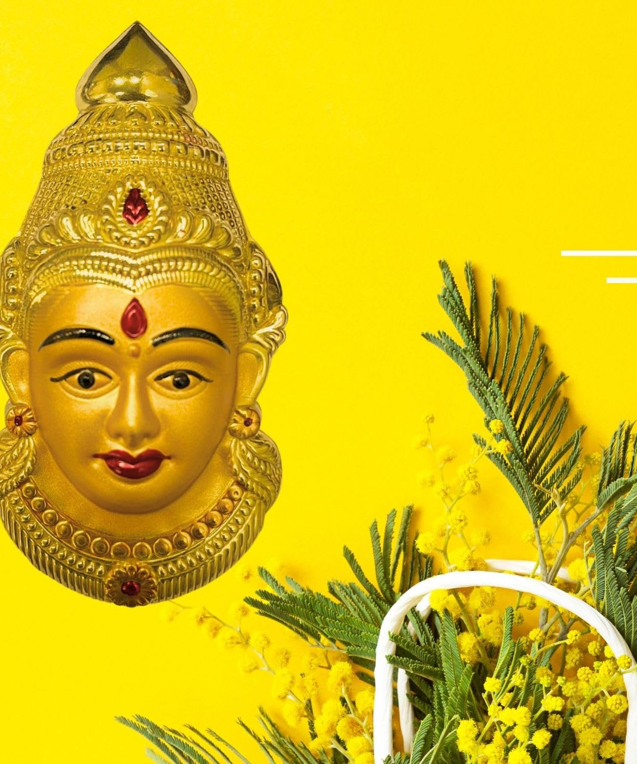 Decorative Varalakshmi Face Yellow Ammavari Face 6.5 inches - Laxmi Mukhota - Amman Face