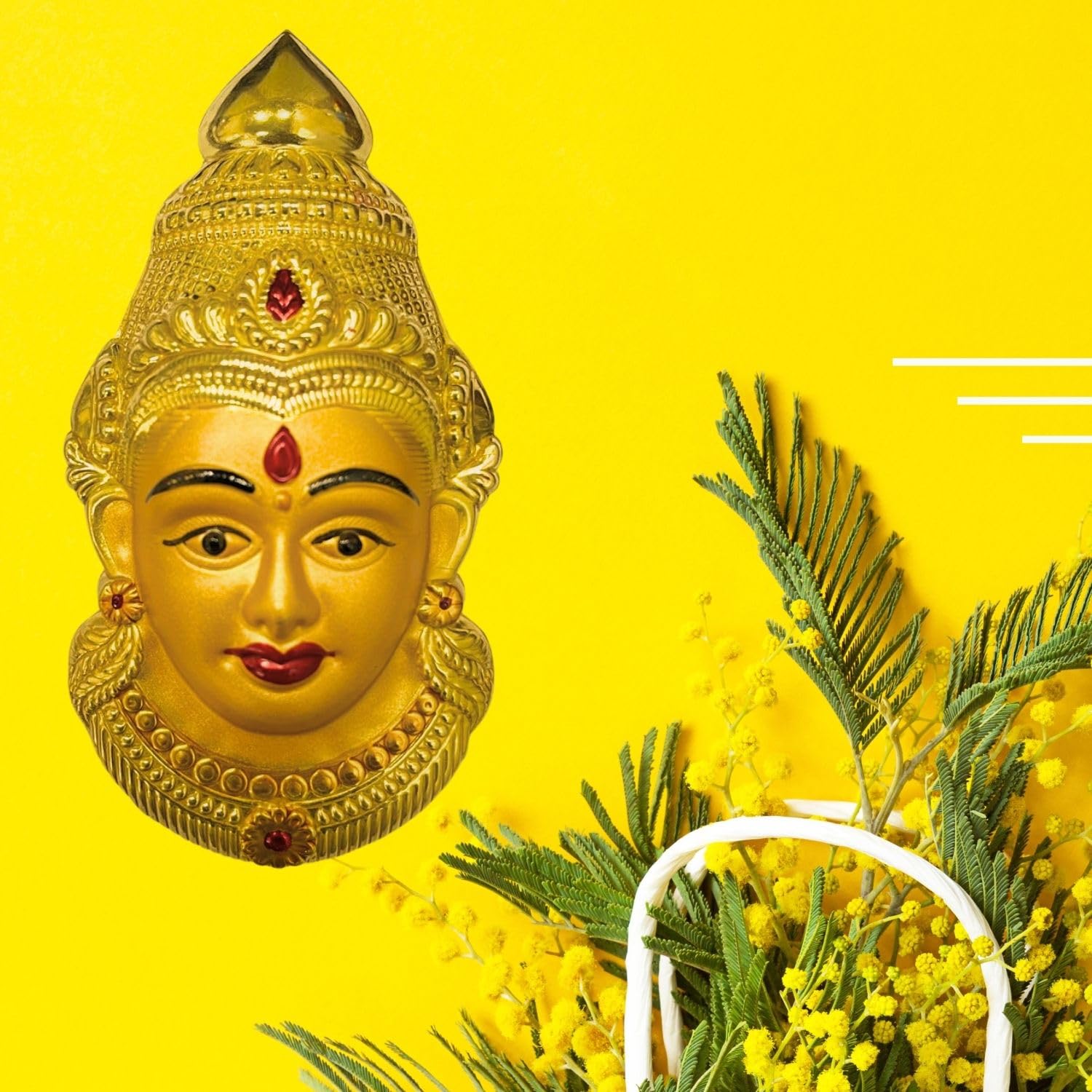 Decorative Varalakshmi Face Yellow Ammavari Face 6.5 inches - Laxmi Mukhota - Amman Face
