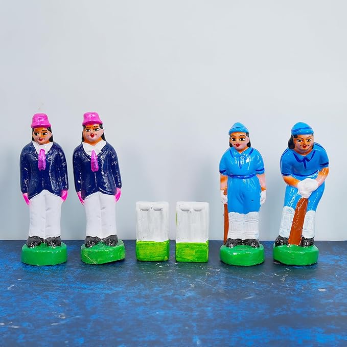 Handmade Clay Cricket Set Golu Dolls for Navrathri