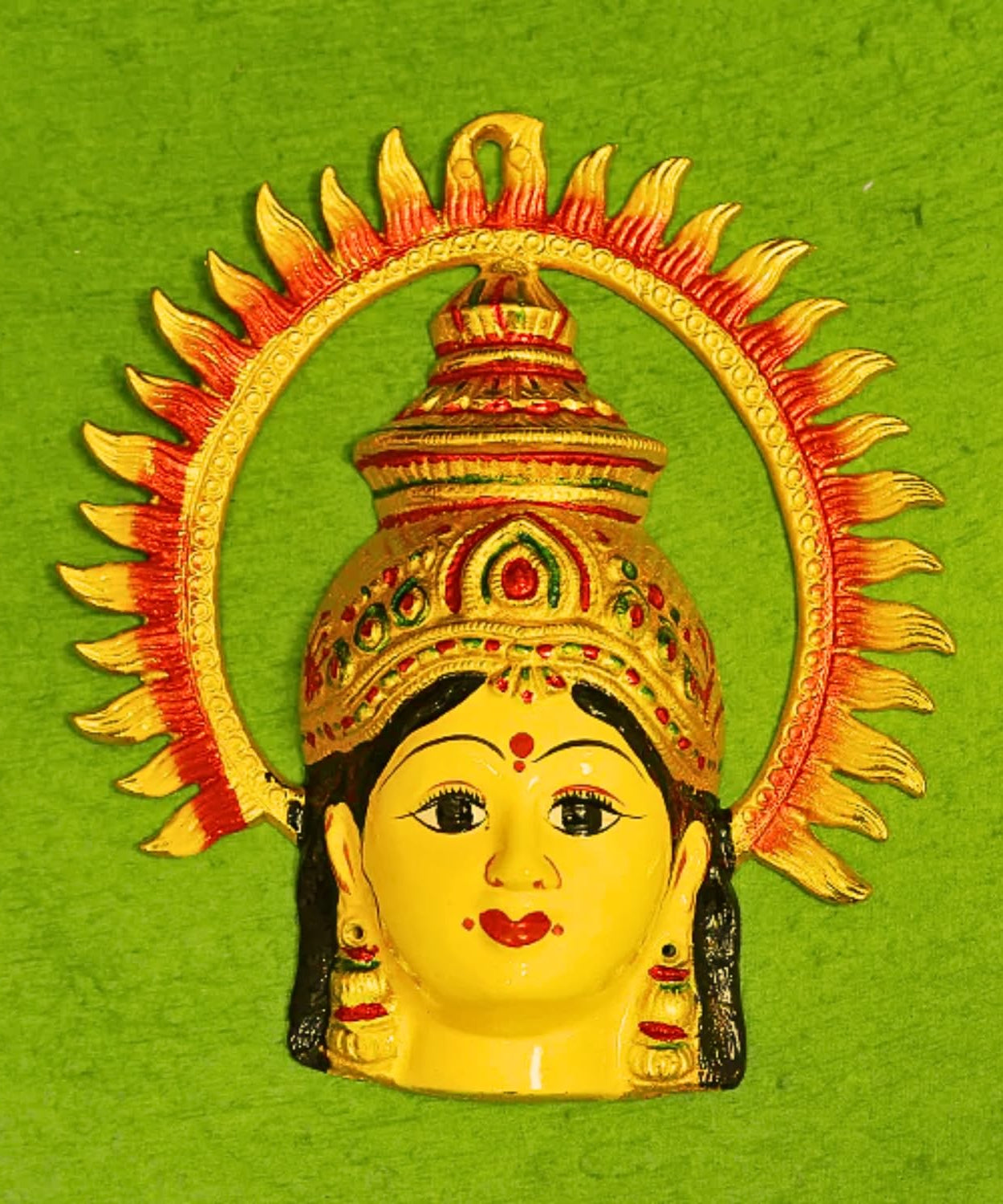 Metal Varalakshmi Devi Amman Face Decor with Suryan Arch & Alankaram – Traditional Pooja