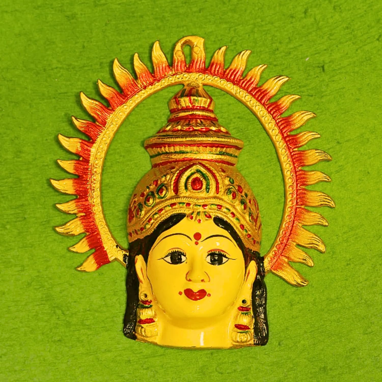 Metal Varalakshmi Devi Amman Face Decor with Suryan Arch & Alankaram – Traditional Pooja