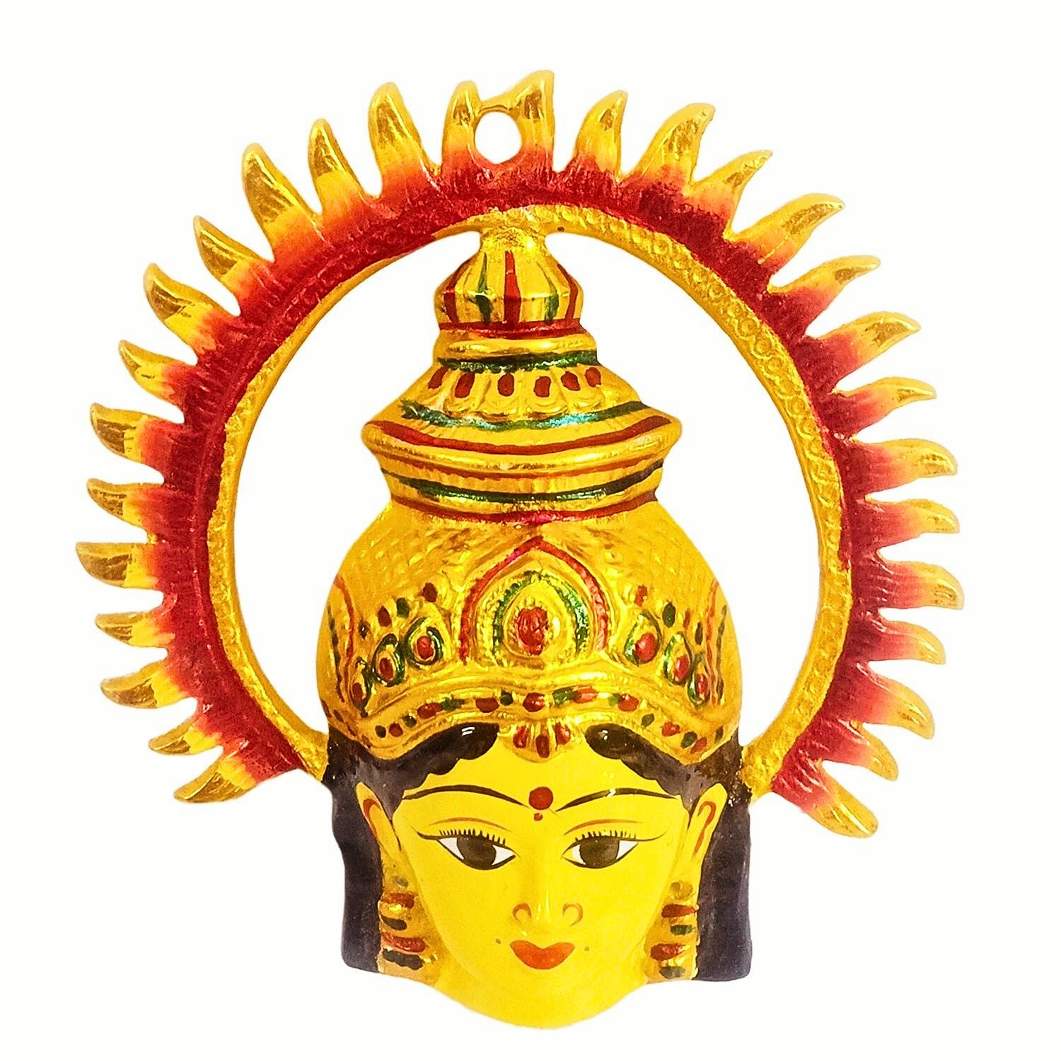 Metal Varalakshmi Devi Amman Face Decor with Suryan Arch & Alankaram – Traditional Pooja