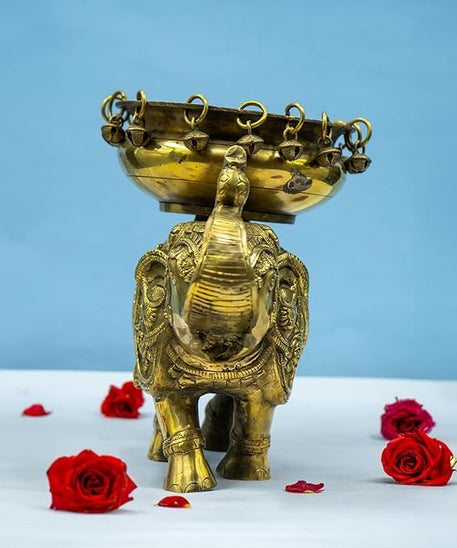 Elephant Brass Urli Bowl Urli-floating Flowers Candle Handcrafted