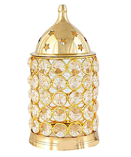 Brass Crystal Akhand Diya with Cover