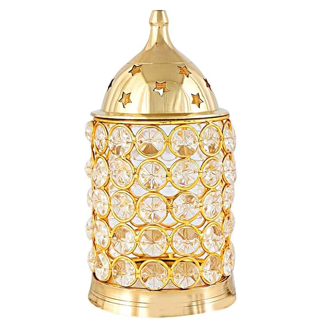 Brass Crystal Akhand Diya with Cover
