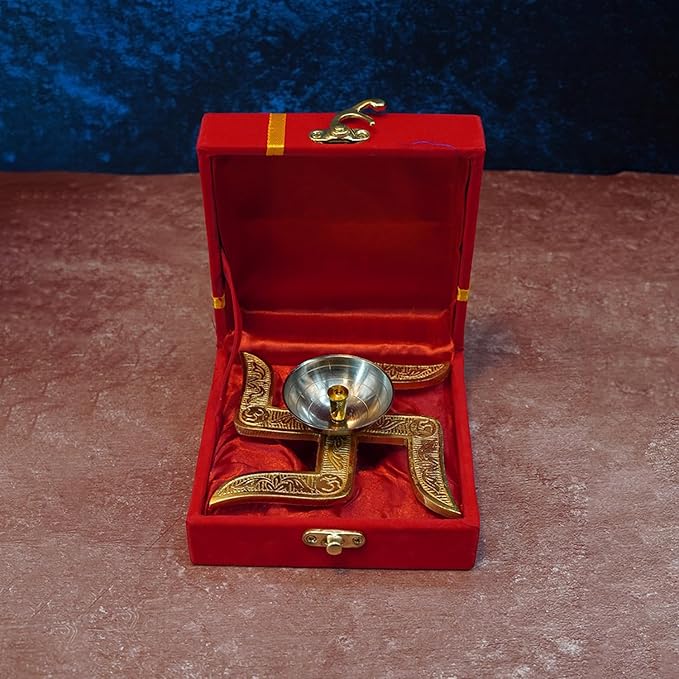 Traditional Swastik Diya with Royal Velvet Box for Pooja,Diwali,Home Decor, Return Gift.