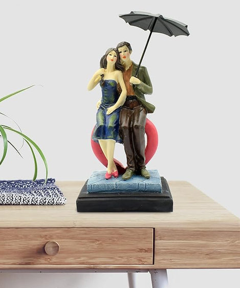 Love Couple Showpiece Statue Sitting on Love Symbol for Home Decor