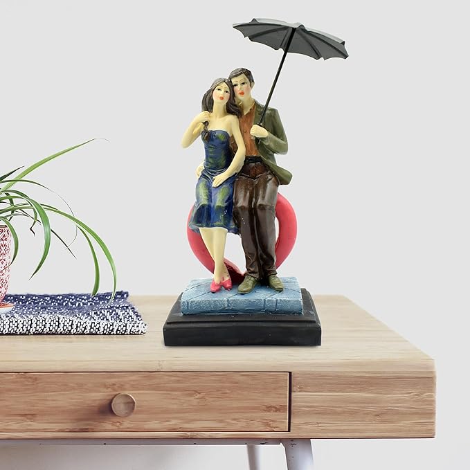 Love Couple Showpiece Statue Sitting on Love Symbol for Home Decor