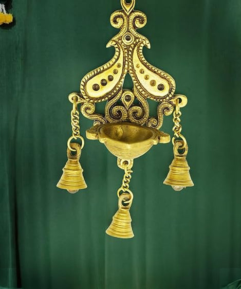 Brass Wall Hanging with Bell Diya Home Office Decor