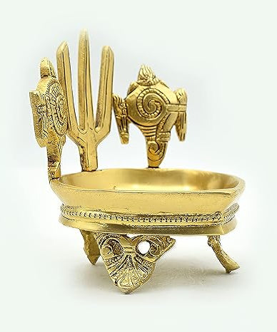 Shankh Chakra Namah Brass Diya for Pooja Room Length 10 Cms, Width: 10 Cms, Height: 13 Cms