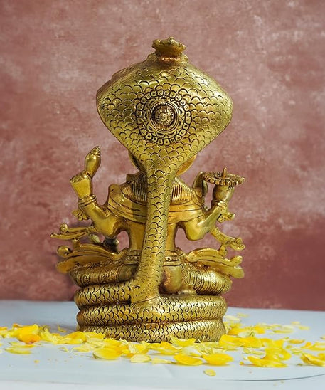 Brass Vishnu Seated on Sheshnag, Lord Vishnu, Vishnu God -Shri Hari Seated on Sheshnaag Brass Statue