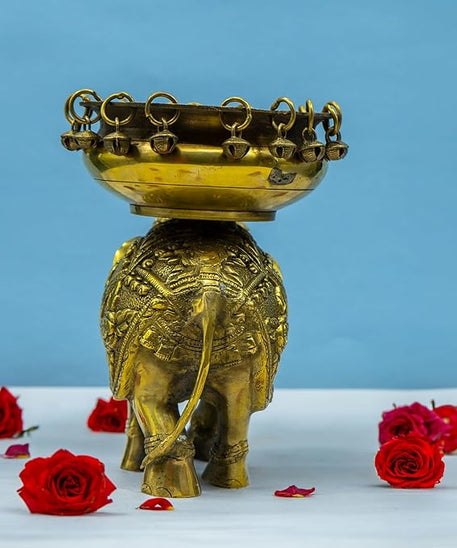 Elephant Brass Urli Bowl Urli-floating Flowers Candle Handcrafted