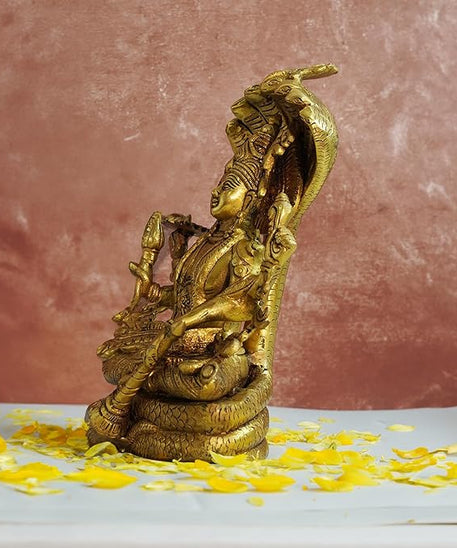 Brass Vishnu Seated on Sheshnag, Lord Vishnu, Vishnu God -Shri Hari Seated on Sheshnaag Brass Statue