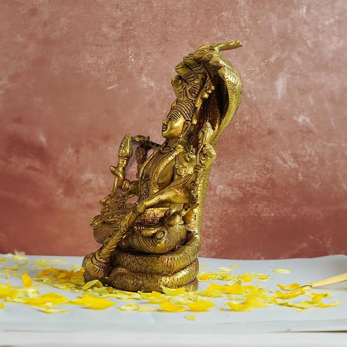 Brass Vishnu Seated on Sheshnag, Lord Vishnu, Vishnu God -Shri Hari Seated on Sheshnaag Brass Statue