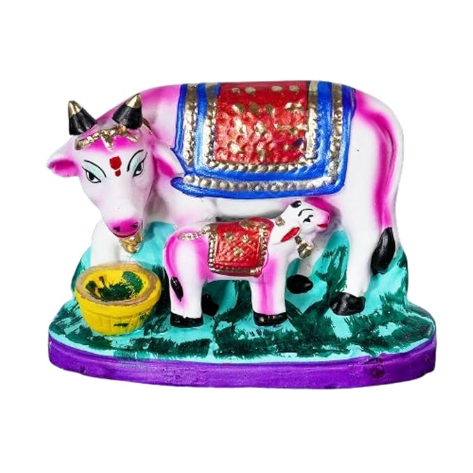 Pasu Kandru Cow Kolu Bommai for Navratri - Handmade Clay Doll - 10 cm