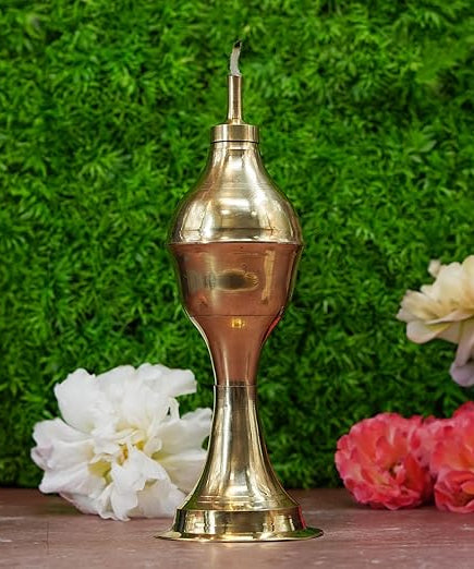Brass Kerosene Lamp – Traditional Lighting Lamp for Home (9L x 9W x 24H) Cm.