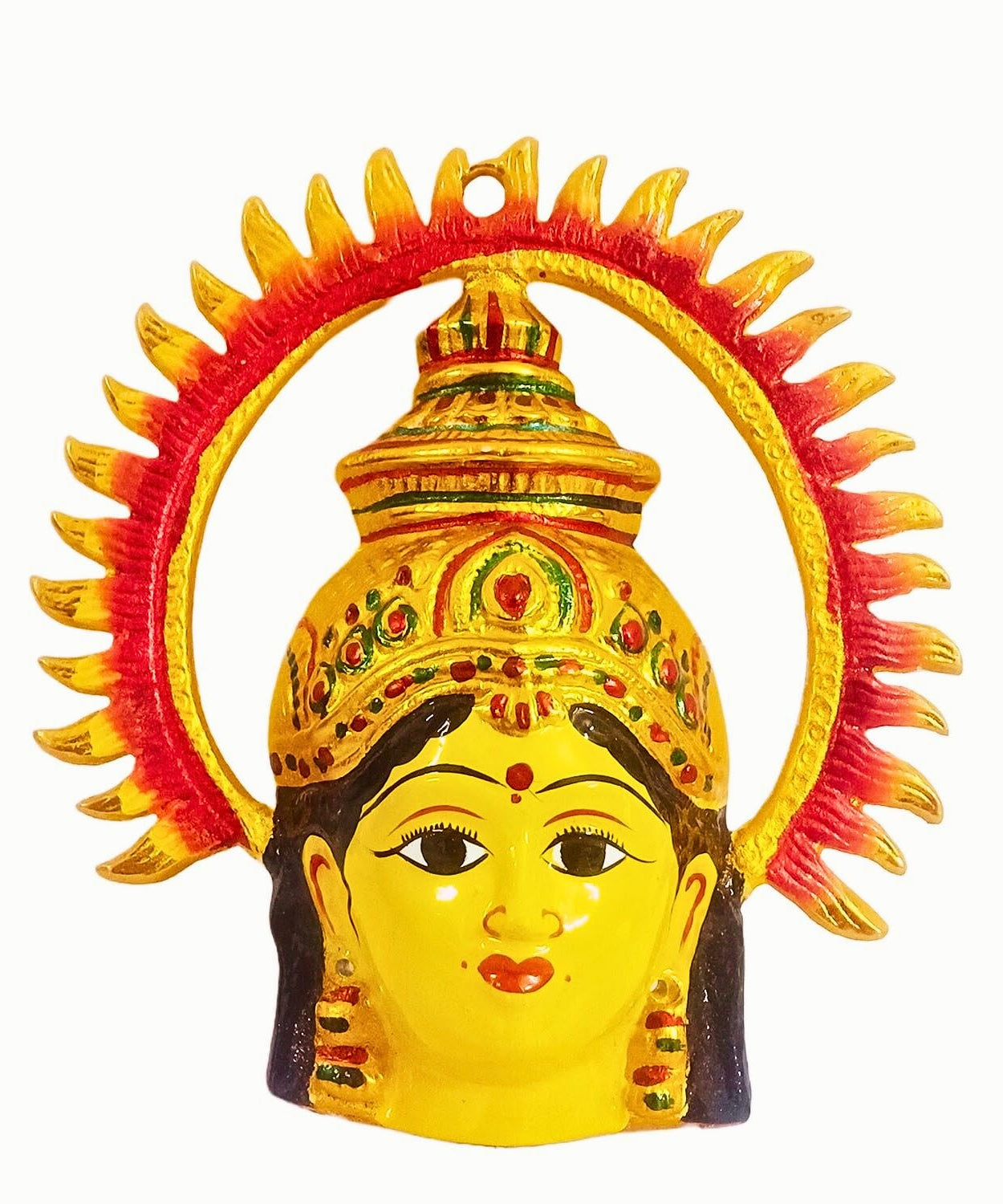 Metal Varalakshmi Devi Amman Face Decor with Suryan Arch & Alankaram – Traditional Pooja